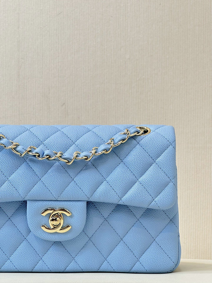 Small Chanel Grained Calfskin Flap Bag A01117 Skyblue