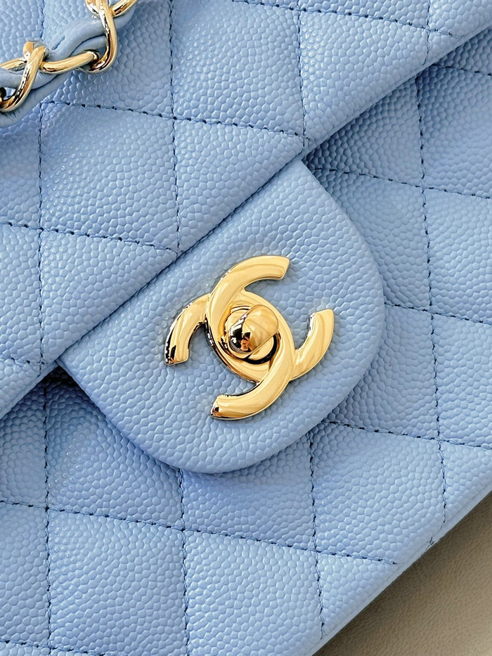 Small Chanel Grained Calfskin Flap Bag A01117 Skyblue