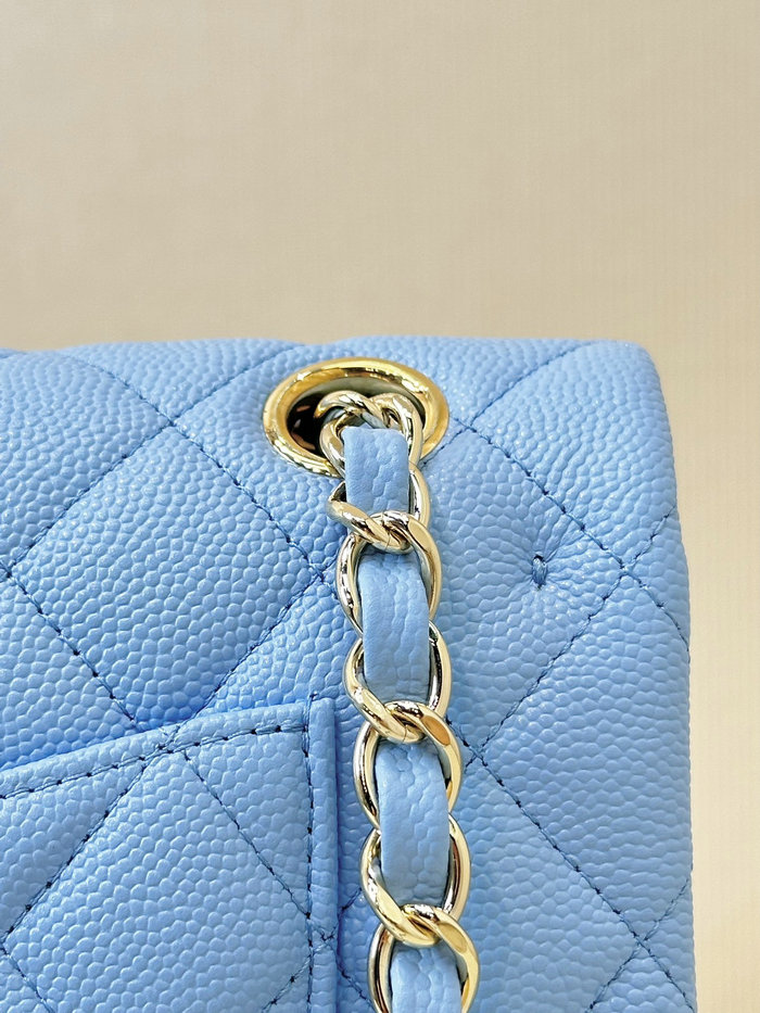 Small Chanel Grained Calfskin Flap Bag A01117 Skyblue