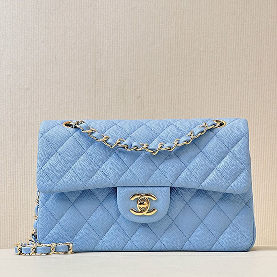 Small Chanel Grained Calfskin Flap Bag A01117 Skyblue