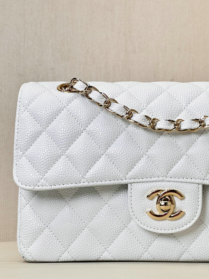 Small Chanel Grained Calfskin Flap Bag A01117 White