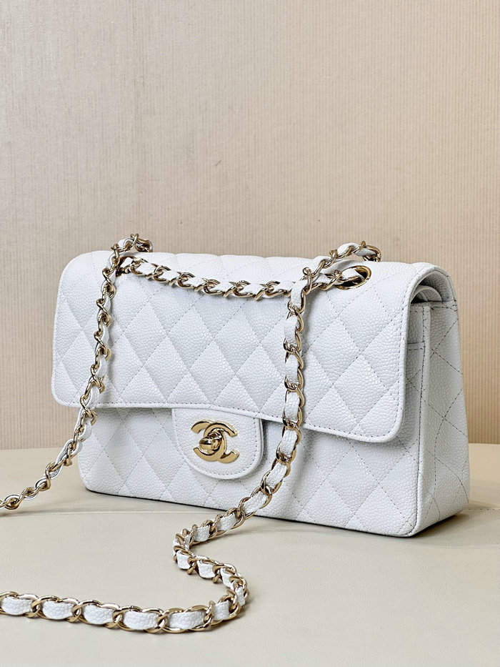 Small Chanel Grained Calfskin Flap Bag A01117 White