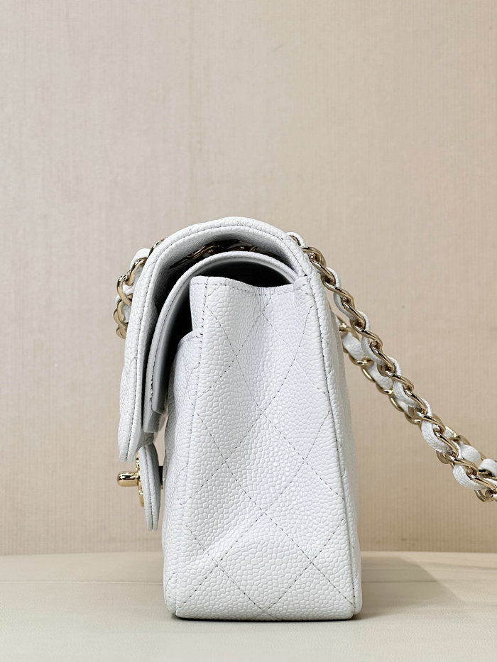 Small Chanel Grained Calfskin Flap Bag A01117 White