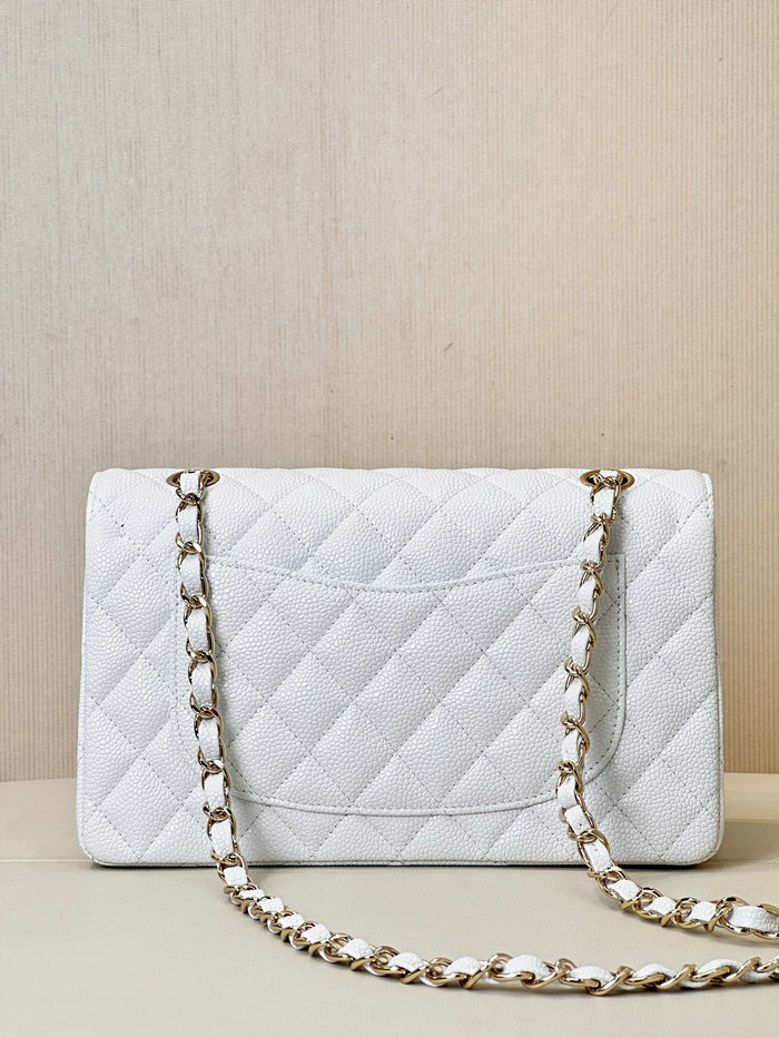 Small Chanel Grained Calfskin Flap Bag A01117 White