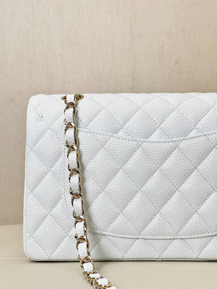 Small Chanel Grained Calfskin Flap Bag A01117 White