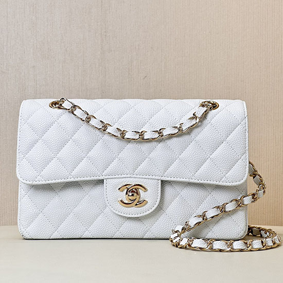 Small Chanel Grained Calfskin Flap Bag A01117 White