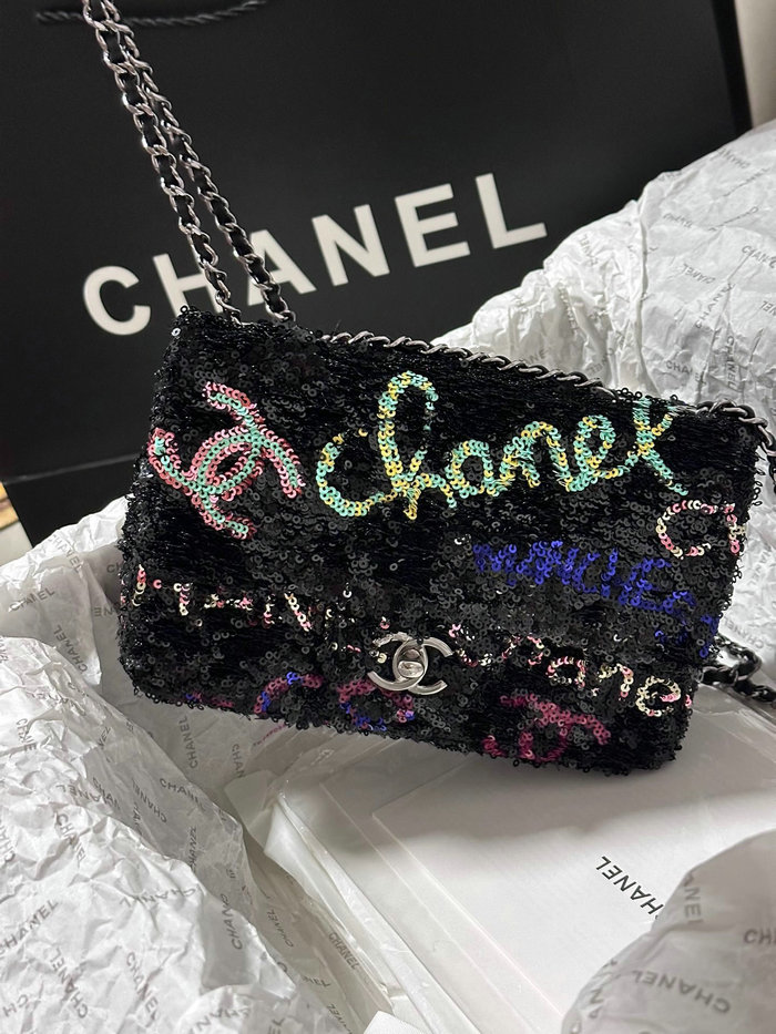 Small Chanel Sequins Flap Bag Black AS4561