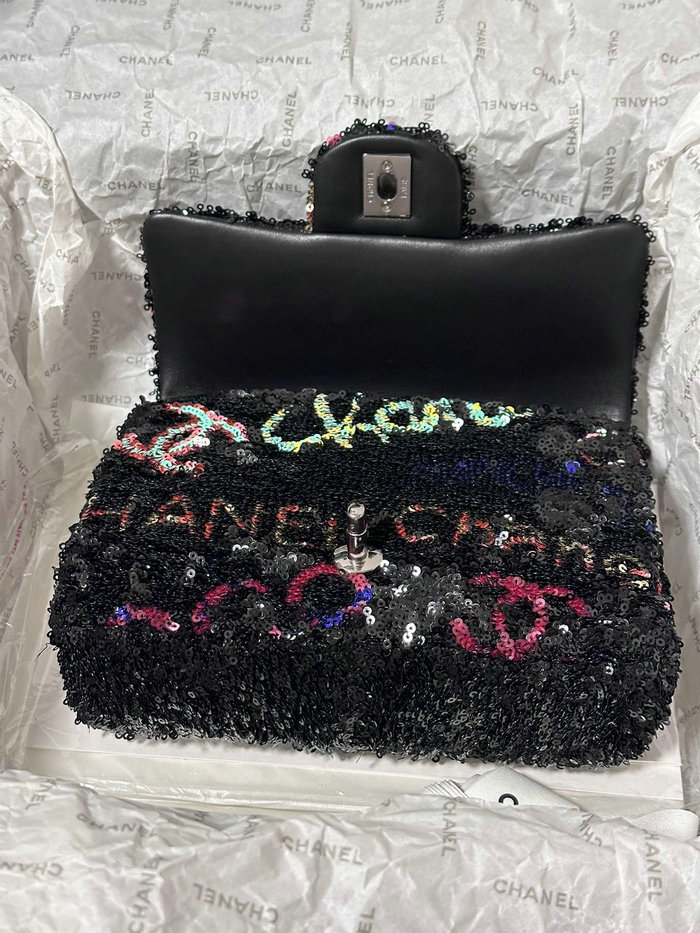 Small Chanel Sequins Flap Bag Black AS4561