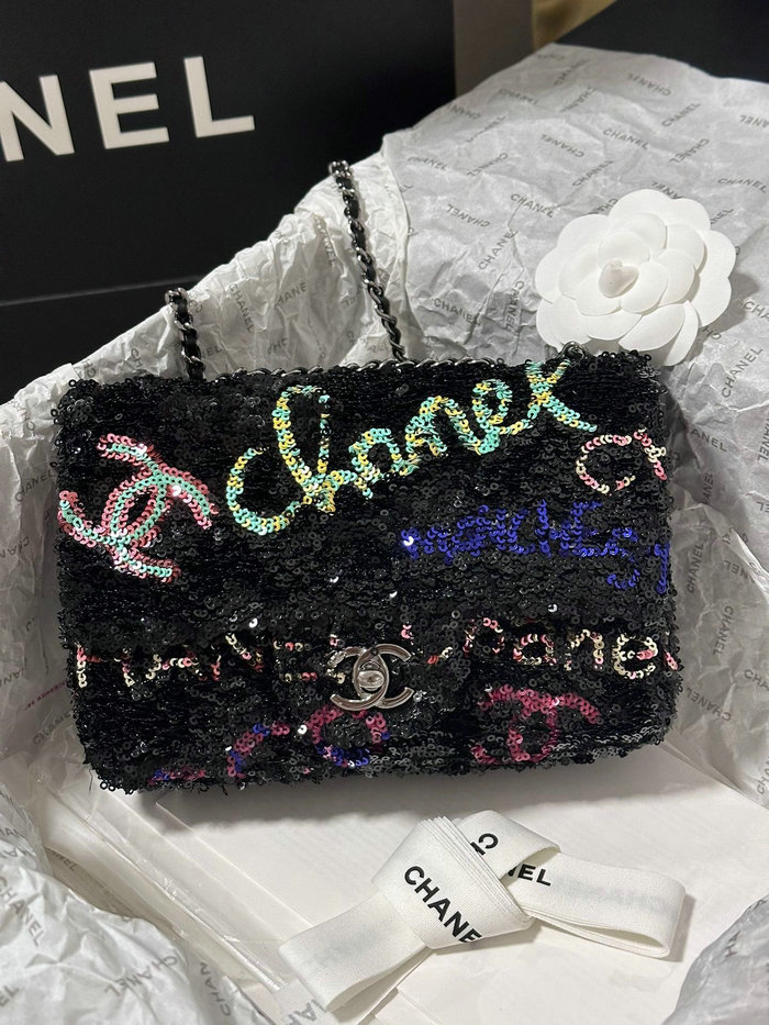 Small Chanel Sequins Flap Bag Black AS4561