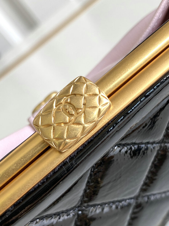 Chanel Mini Shiny Lambskin Clutch AP4028 Black and Pink