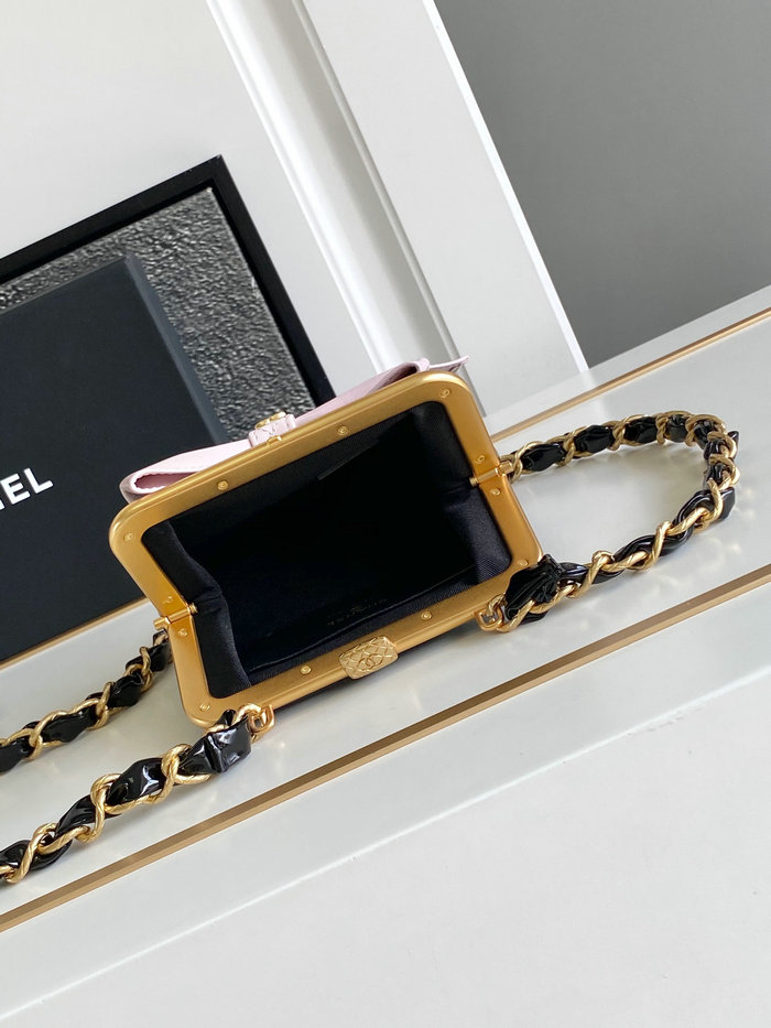 Chanel Mini Shiny Lambskin Clutch AP4028 Black and Pink