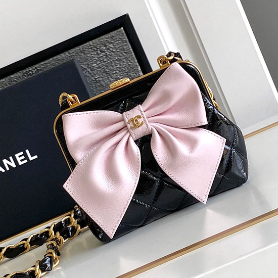 Chanel Mini Shiny Lambskin Clutch AP4028 Black and Pink