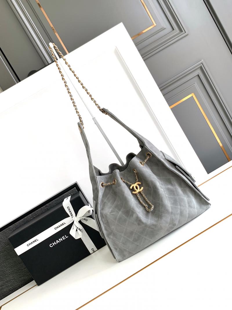 Chanel Suede Leather Shoulder Bag Grey A99921