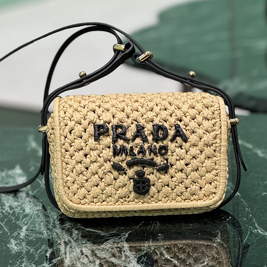 Prada Crochet and leather shoulder bag 1BD362 Beige