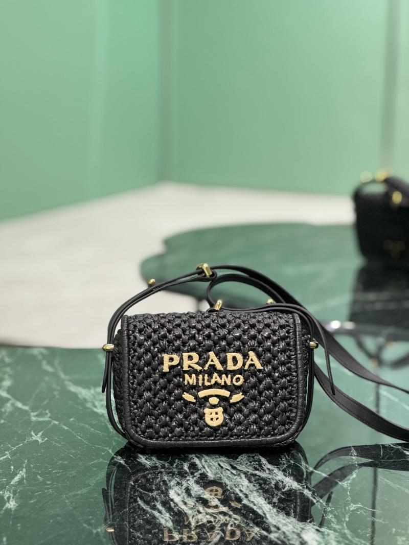 Prada Crochet and leather shoulder bag 1BD362 Black