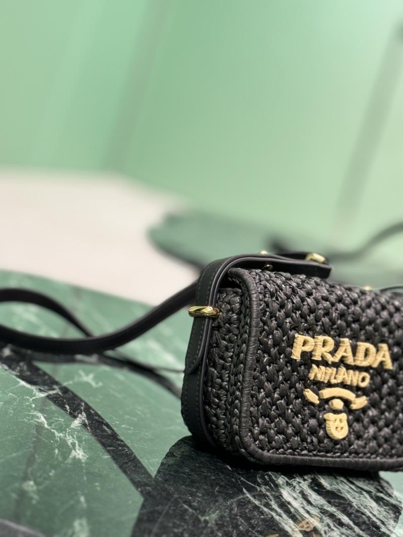 Prada Crochet and leather shoulder bag 1BD362 Black