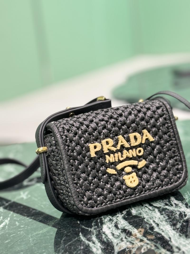 Prada Crochet and leather shoulder bag 1BD362 Black