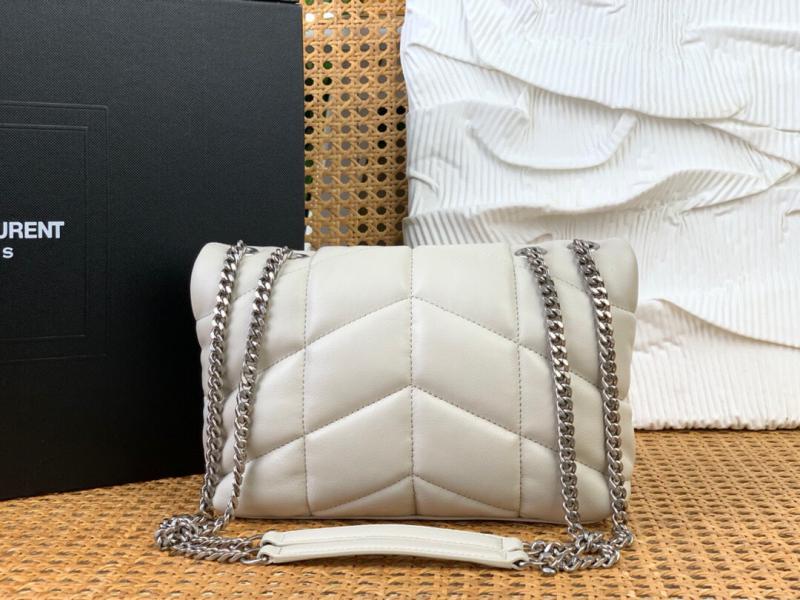 Saint Laurent Loulou Toy Puffer Bag 759337 White with Silver