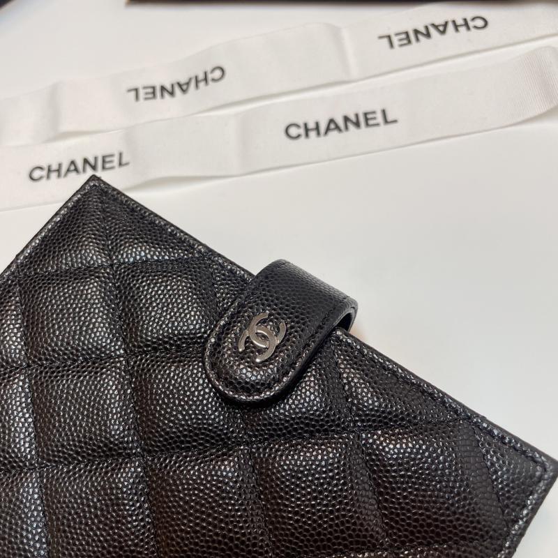 Chanel Grain Calfskin Passport Holder AP3196 Black with Silver