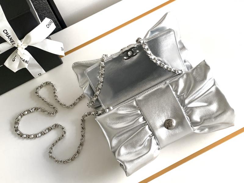 Chanel Metallic Lambskin Clutch AS5129 Silver