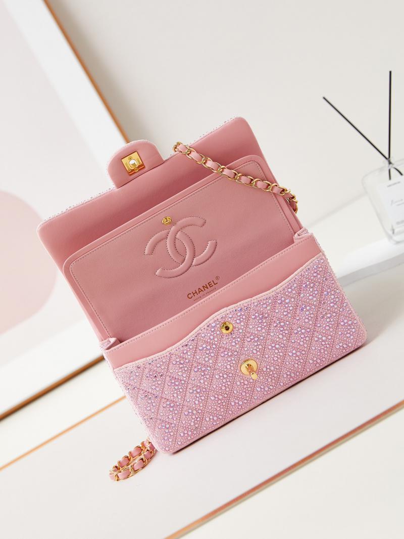 Medium Chanel Flap Evening Bag with Crystal A01112 Pink