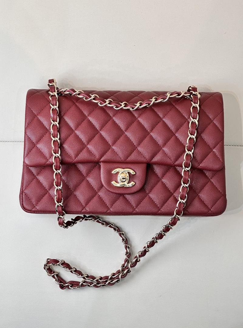 Medium Chanel Grained Calfskin Flap Bag A01112 Burgundy