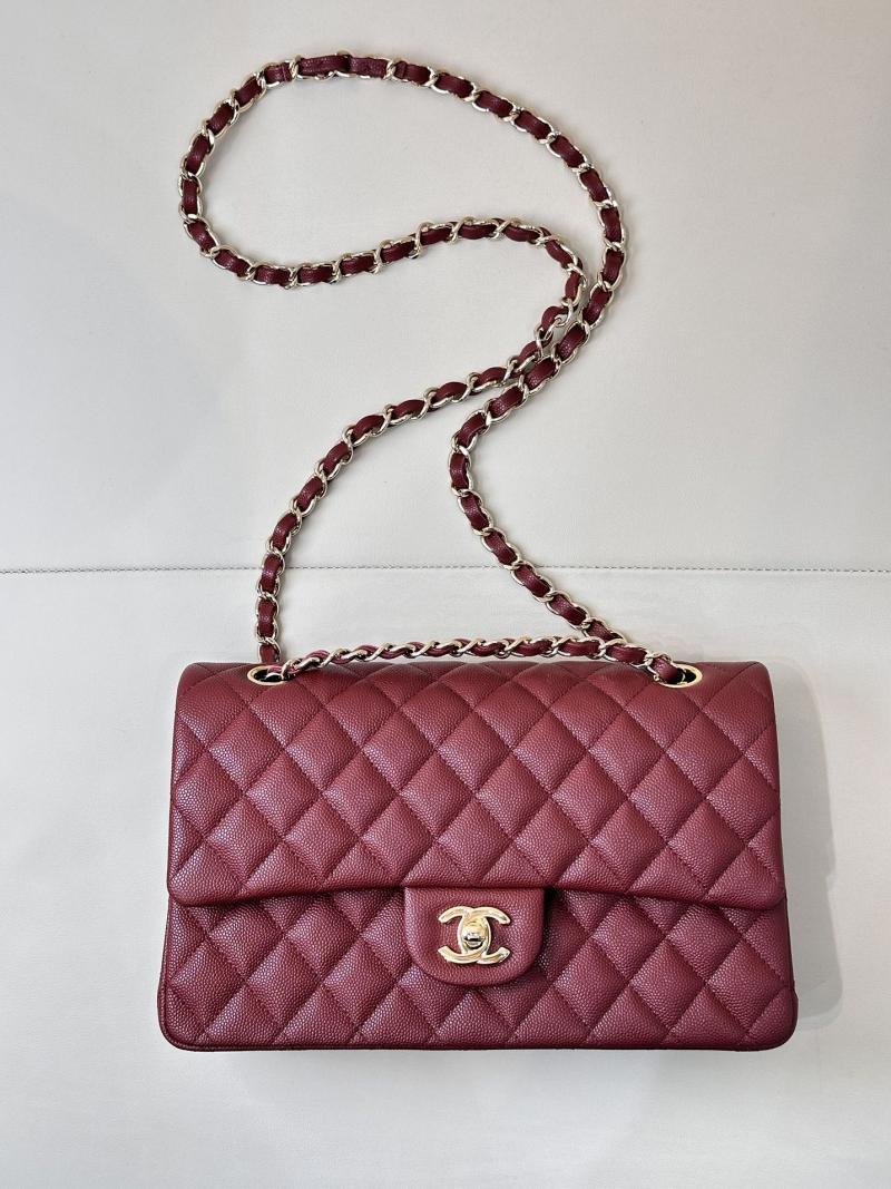 Medium Chanel Grained Calfskin Flap Bag A01112 Burgundy