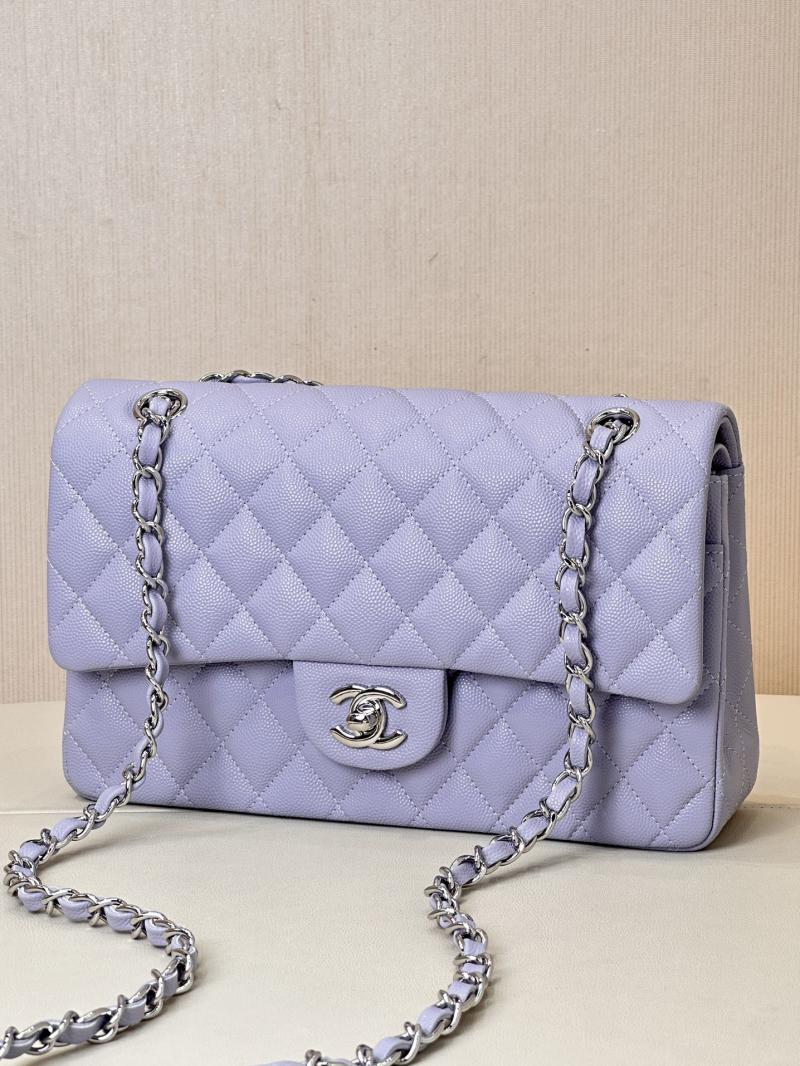 Medium Chanel Grained Calfskin Flap Bag A01112 Lavender purple