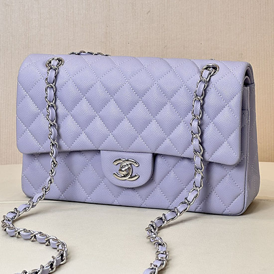 Medium Chanel Grained Calfskin Flap Bag A01112 Lavender purple