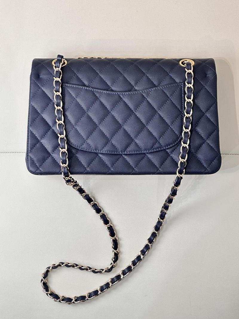 Medium Chanel Grained Calfskin Flap Bag A01112 Navy Blue