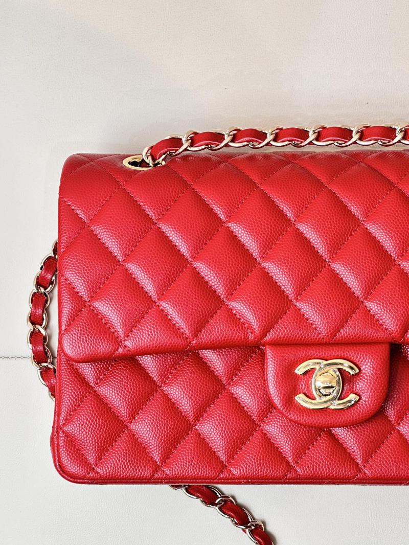 Medium Chanel Grained Calfskin Flap Bag A01112 Red