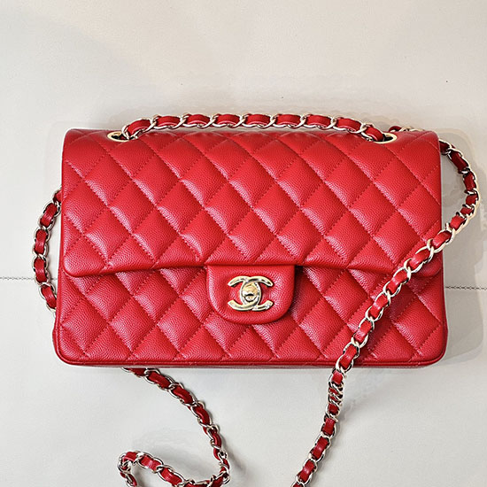 Medium Chanel Grained Calfskin Flap Bag A01112 Red