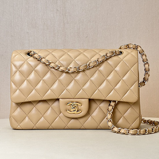 Medium Chanel Lambskin Flap Bag Beige A01112