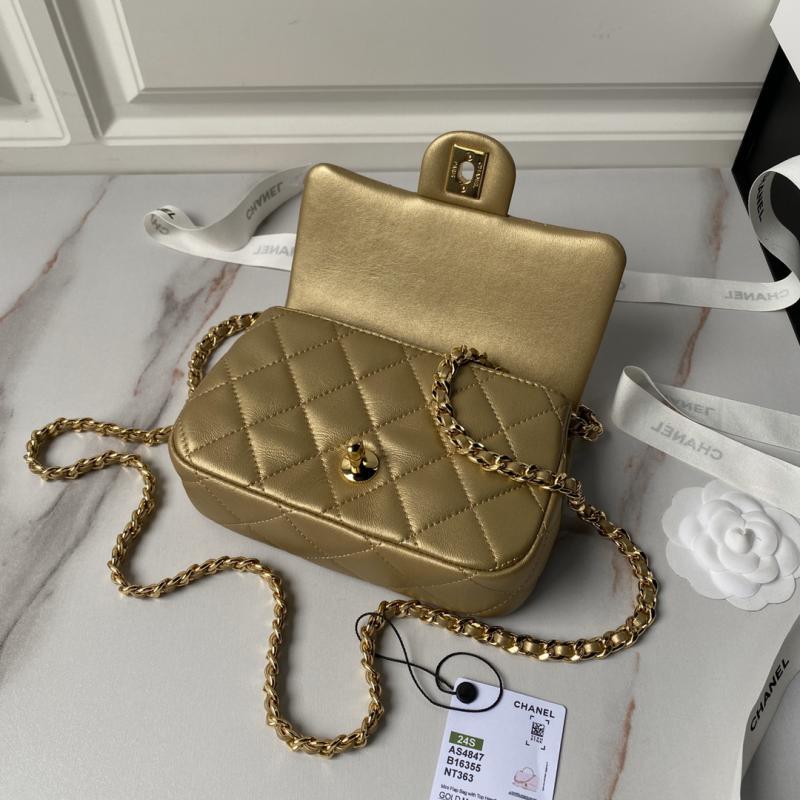 Mini Chanel Flap Bag with Top Handle AS4847 Gold