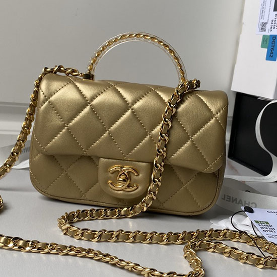 Mini Chanel Flap Bag with Top Handle AS4847 Gold