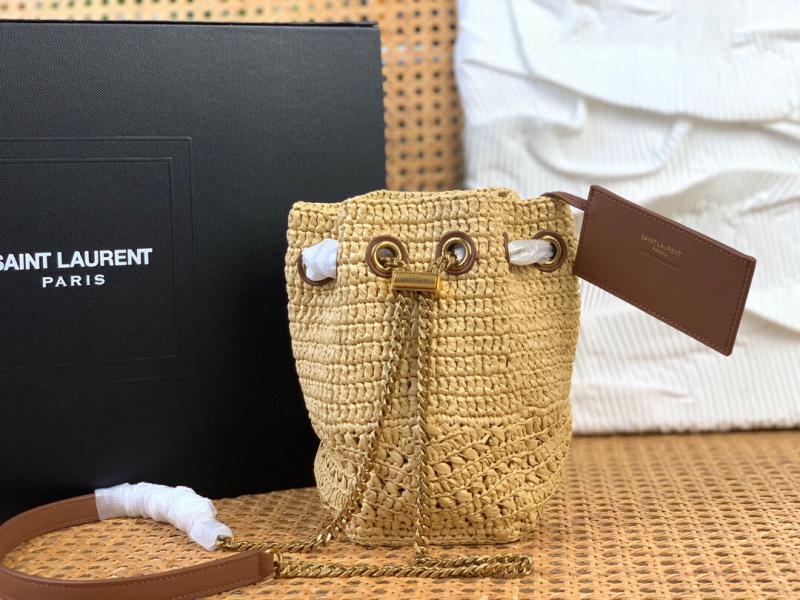 Saint Laurent Raffia Mini Joe Bucket Bag 774297