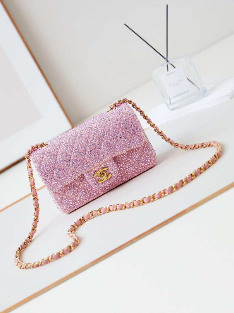 Small Chanel Flap Evening Bag with Crystal A01116 Pink