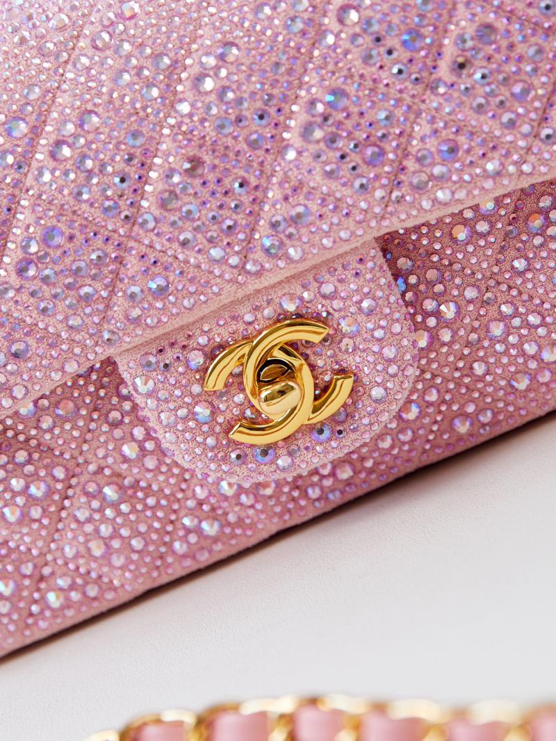 Small Chanel Flap Evening Bag with Crystal A01116 Pink