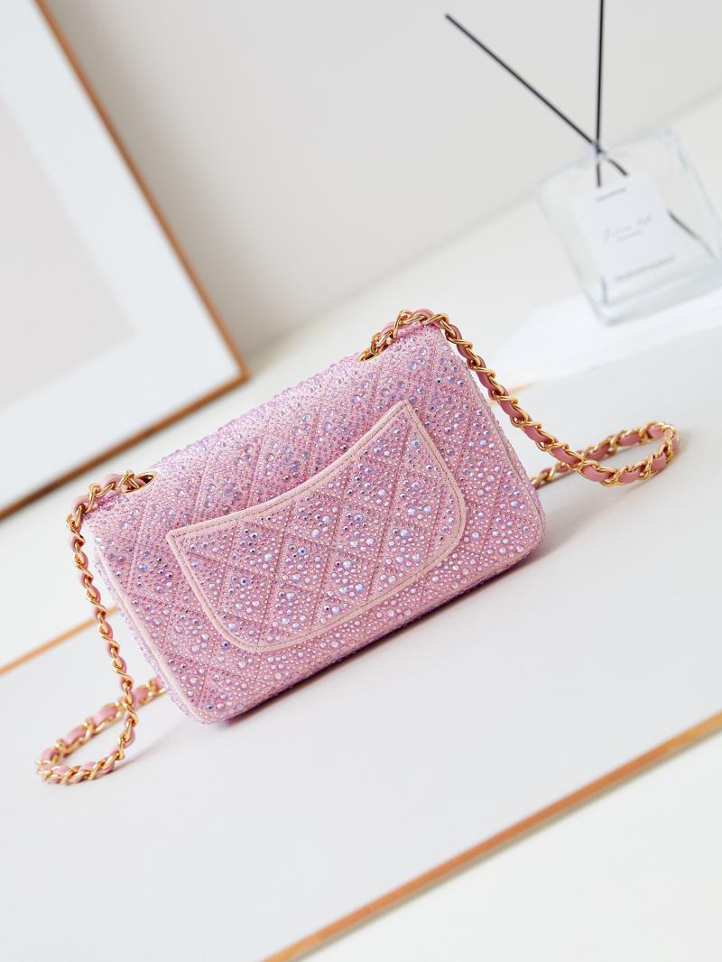 Small Chanel Flap Evening Bag with Crystal A01116 Pink