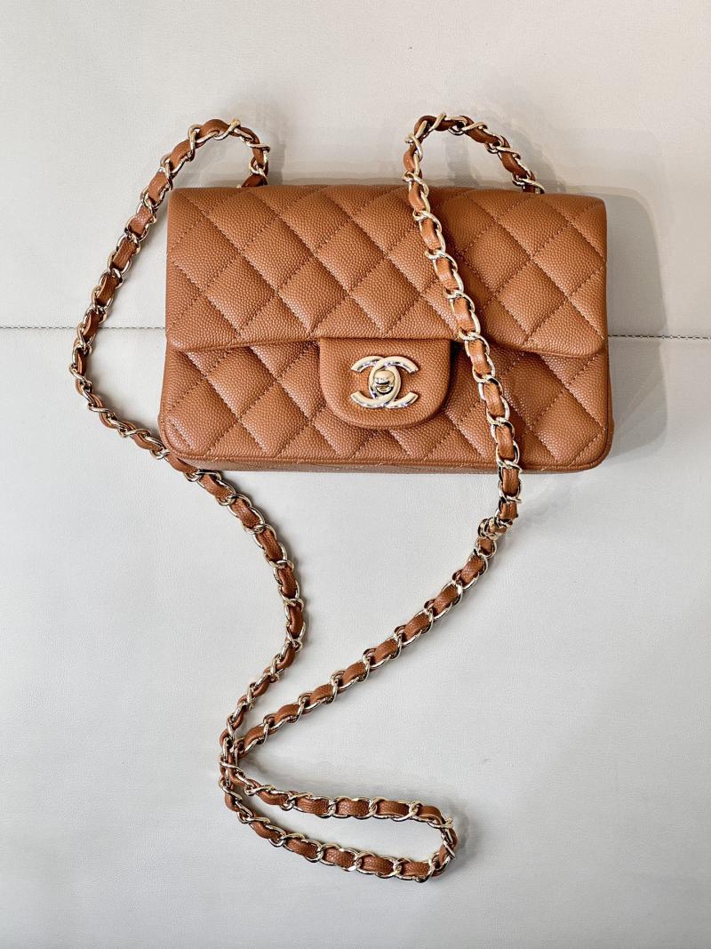 Small Chanel Grained Calfskin Flap Bag A01116 Caramel