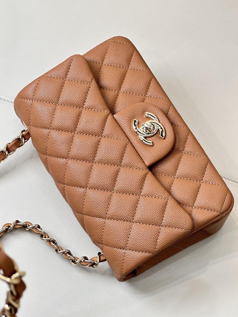 Small Chanel Grained Calfskin Flap Bag A01116 Caramel