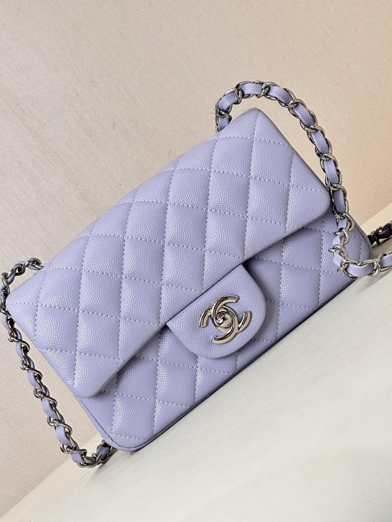 Small Chanel Grained Calfskin Flap Bag A01116 Lavender purple