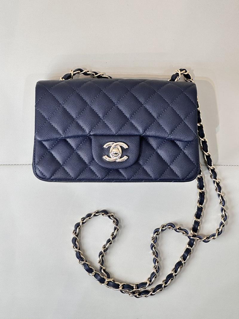 Small Chanel Grained Calfskin Flap Bag A01116 Navy Blue