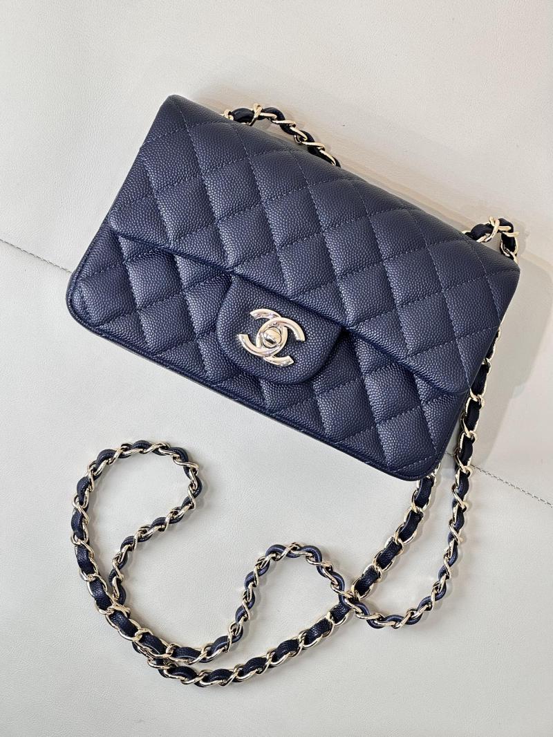 Small Chanel Grained Calfskin Flap Bag A01116 Navy Blue