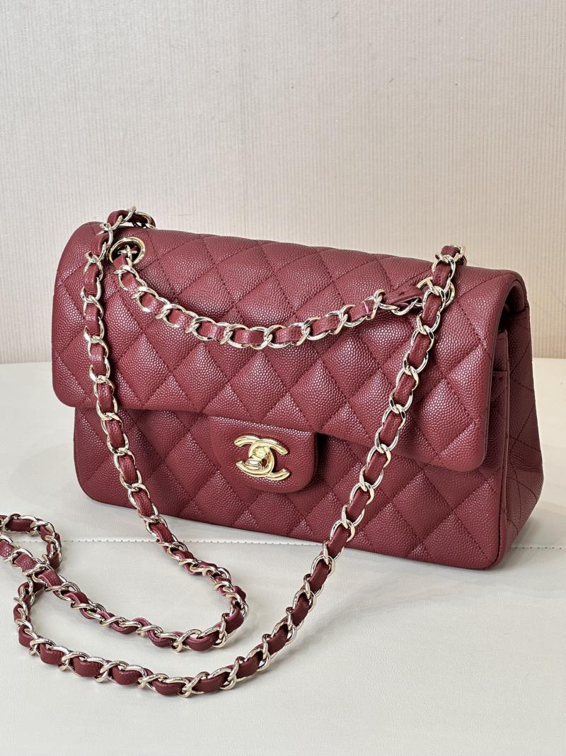 Small Chanel Grained Calfskin Flap Bag A01117 Burgundy