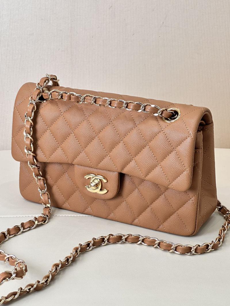 Small Chanel Grained Calfskin Flap Bag A01117 Caramel