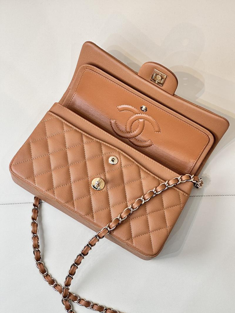 Small Chanel Grained Calfskin Flap Bag A01117 Caramel