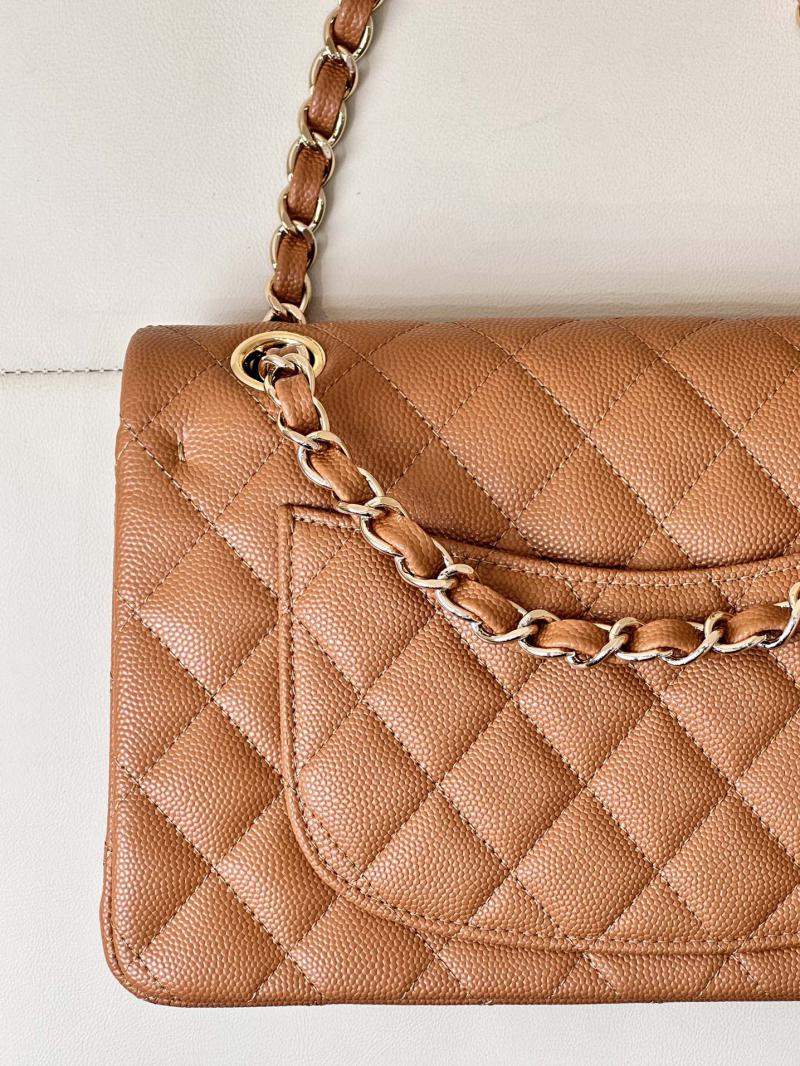 Small Chanel Grained Calfskin Flap Bag A01117 Caramel