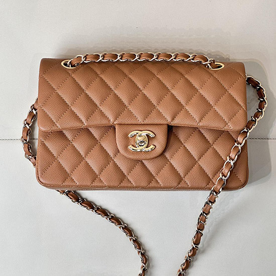 Small Chanel Grained Calfskin Flap Bag A01117 Caramel