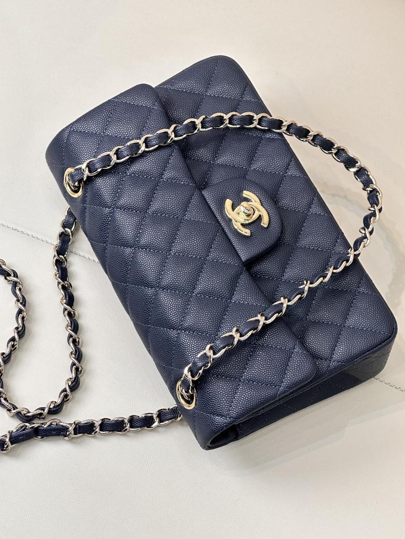 Small Chanel Grained Calfskin Flap Bag A01117 Navy Blue